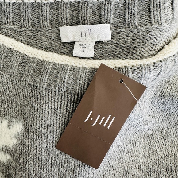 J Jill Sweater Womens Small Gray Chenille Snowflake Intarsia Holiday Rustic Cozy - Picture 5 of 7